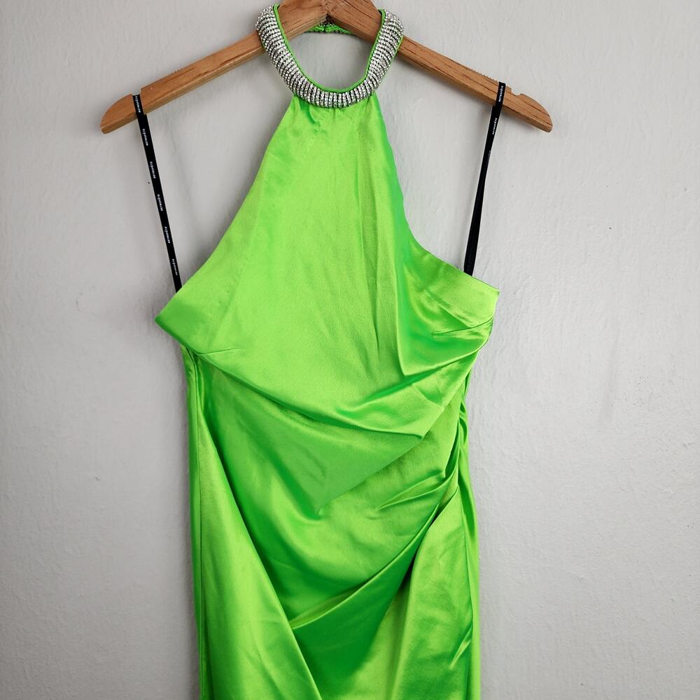 Retrofête Maria Halter Gown Lime Punch Neon Green Rhinestone Neck Maxi NWT - Picture 6 of 16